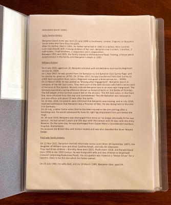 Display folder containing paperwork belonging to disabled soldier Benjamin David Jones