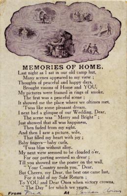 WWI postcard sent by Fred from Perham Downs Camp
