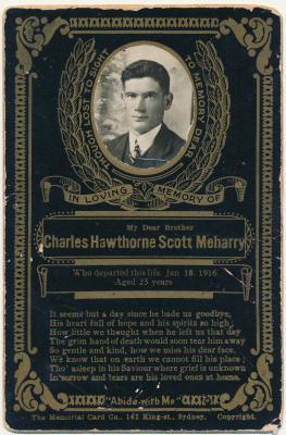 Memorial Card for Charles Hawthorne Scott Meharry