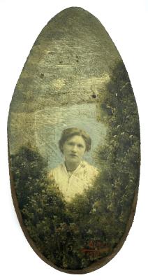 WWI era photo découpage hand painted plaque by Mon. Clady - 1