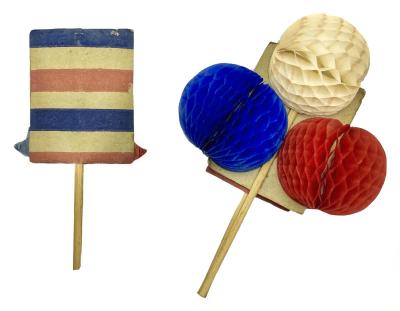 Pair of WWI era patriotic fold-out paper honeycomb balls