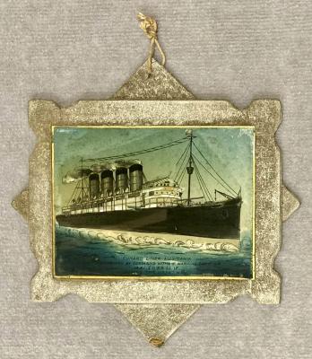 Reverse glass painting memorial to Cunard Liner Lusitania