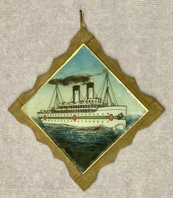 Reverse glass painting memorial to hospital ship S.S. Braemar Castle