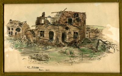 Leslie Horton Partridge watercolour - St. Pierre, November 1917