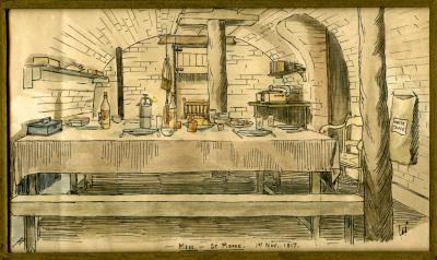 Leslie Horton Partridge watercolour - Mess St. Pierre, 1 November 1917