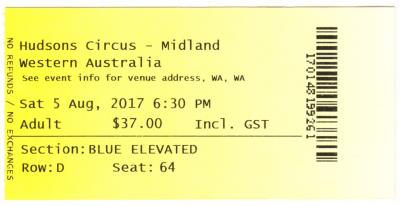 Hudsons Circus ticket
