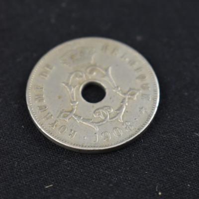 1908 Belgium 25 Centimes Pierced Coin Sergeant Frederick Ernest BRUCE 243 