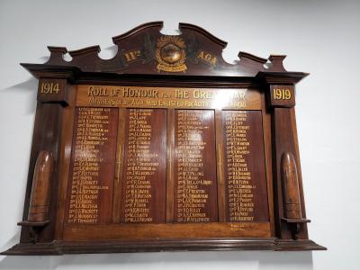 Honour Board, 11th Australian Garrison Artillery, (World War 1)