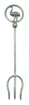 Silver plated trident bread fork with decorative top - emu