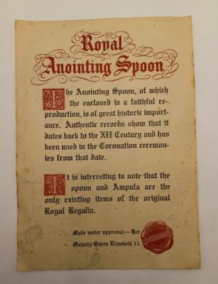 Souvenir - Royal Anointing Spoon certificate