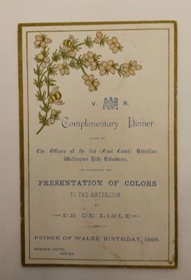 Dinner Invitation - 3rd Battalion Wellington Rifles Volunteers