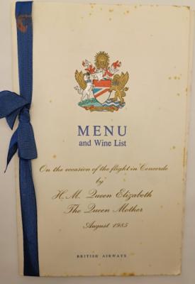 Souvenir - Flight Wine & Menu List for Queen Mother