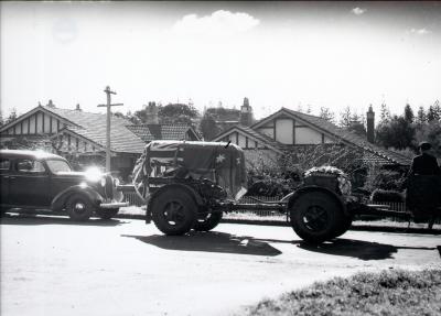  Elsie Curtin with gun-carriage bearing John Curtin's coffin outside Curtin home in Cottesloe.