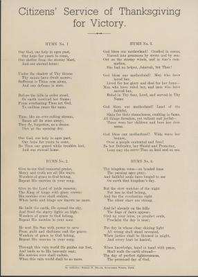  Citizens' Service of Thanksgiving for Victory hymn sheet, 1945.
