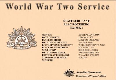 World War 2, Western Australia, Rottnest Island AIF Enlistment, N283249 to NX158021 ROCKBERG