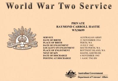 World War 2, Western Australia, Rottnest Island AIF Enlistment, W54434 to WX30699 HASTIE, 1942