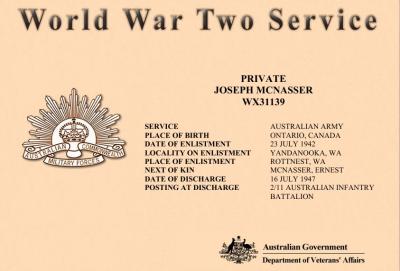 World War 2, Western Australia, Rottnest Island AIF Enlistment, WX31139 McNASSER, 1942