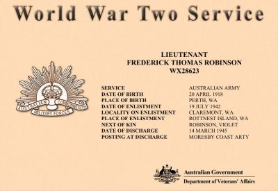 World War 2, Western Australia, Rottnest Island AIF Enlistment, W234495 to WX28623 ROBINSON, 1942