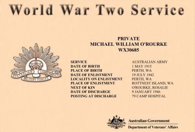 World War 2, Western Australia, Rottnest Island AIF Enlistment, W50402 to WX30685 O'ROURKE, 1942