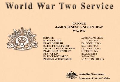 World War 2, Western Australia, Rottnest Island AIF Enlistment, W52823 to WX31073 HEAP, 1942