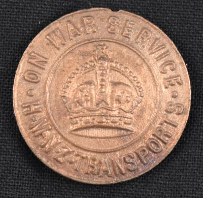 First World War ‘His Majesty’s New Zealand Transport On Active Service’ Copper Lapel Badge 