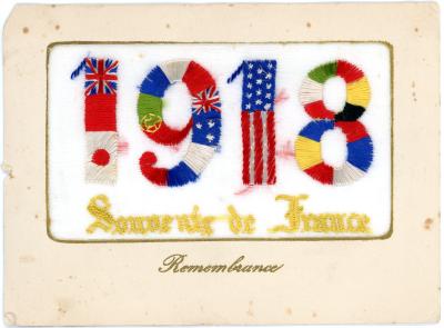 First World War Silk Postcard '1918' sent from Pte. Edward Charles MOUCHEMORE, 6351