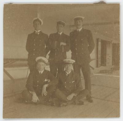 Black and White Photograph of Raymond Parker WARBURTON and Four Unidentified Crew Members