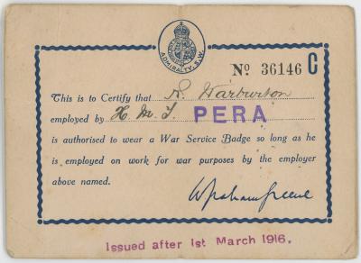 Admiralty S.W. Transport Card Issued to Raymond Parker WARBURTON