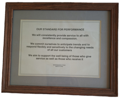 Framed Standards for Performance MercyCare Maintenance Team