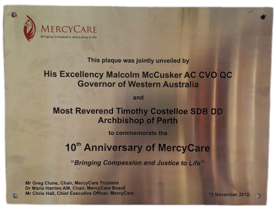25-237 Metal Plaque Commemorating 10th Anniversary of MercyCare image without background 
