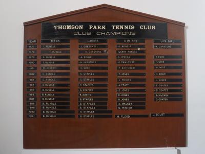 Thomson Park Tennis Club Champions Board