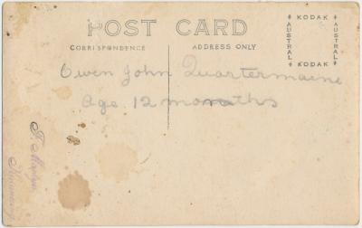 Back of postcard of Owen John Quartermaine