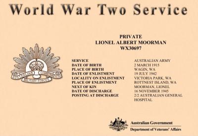 World War 2, Western Australia, Rottnest Island AIF Enlistment, WX30697 MOORMAN, 1942