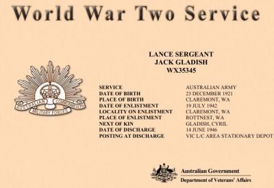 World War 2, Western Australia, Rottnest Island AIF Enlistment, WP6252 to WX35345 GLADISH, 1942