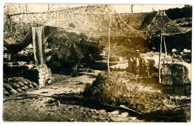 First World War Black and White German Photographic Postcard of Camouflaged Artillery Gun