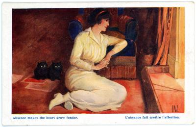 First World War Postcard ‘Absence makes the heart grow fonder’ sent by Pte. Edward Charles MOUCHEMORE, 6351