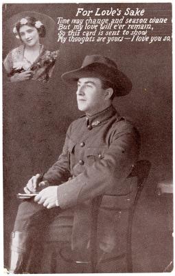 First World War Postcard ‘For Love’s Sake’ sent from Pte. Edward Charles MOUCHEMORE, 6351
