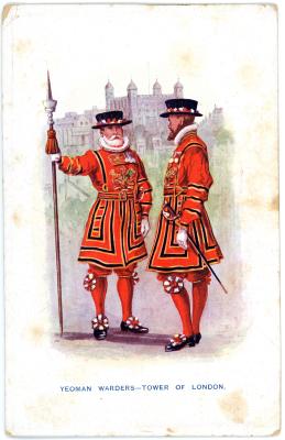 First World War Postcard ‘Yeoman Warders, Tower of London’ sent from Pte. Edward Charles MOUCHEMORE 6351