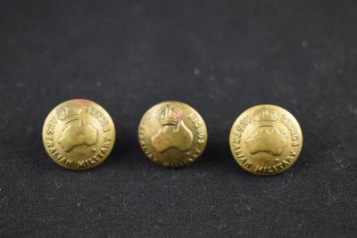 Second World War ‘Australian Military Forces’ Brass Buttons as collected by Sapper Charles Kingsley MOHR, WX26433
