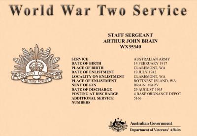 World War 2, Western Australia, Rottnest Island AIF Enlistment, 5166 to WX35340 BRAIN, 1942