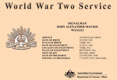 World War 2, Western Australia, Rottnest Island Enlistments, W48605 to WX31213 MACKIE, 1942