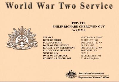 World War 2, Western Australia, Rottnest Island AIF Enlistment, W49557 to WX31216 GUY, 1943