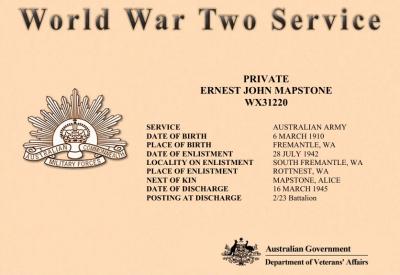 World War 2, Western Australia, Rottnest Island Enlistments, W49572 to WX31220 MAPSTONE, 1942