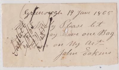Order for flour for John Gray from John Eakins
