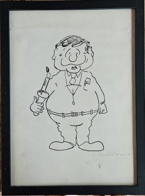 Framed caricature of Peter Clinch