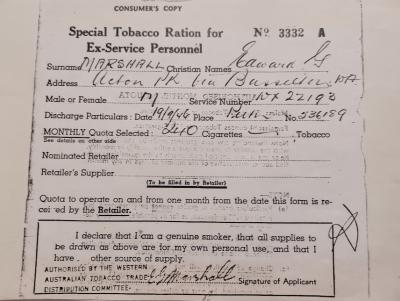 Certificate - Special Tobacco Ration