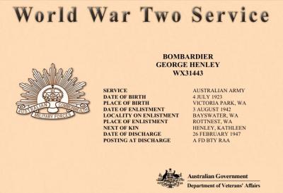 World War 2, Western Australia, Rottnest Island Enlistments, W47776 to WX31443 HENLEY, 1942