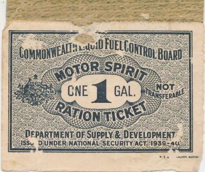 One Gallon Motor Spirit Ration Ticket