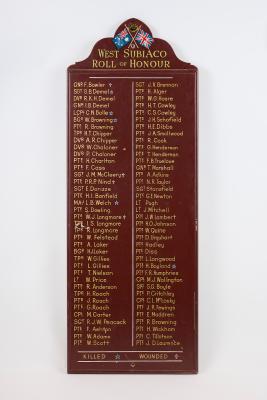 HONOUR BOARD: WEST SUBIACO WORLD WAR ONE