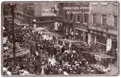 First World War Postcard ‘Middlesex Street, Petticoat Lane’ sent from Pte. Edward Charles MOUCHEMORE, 6351